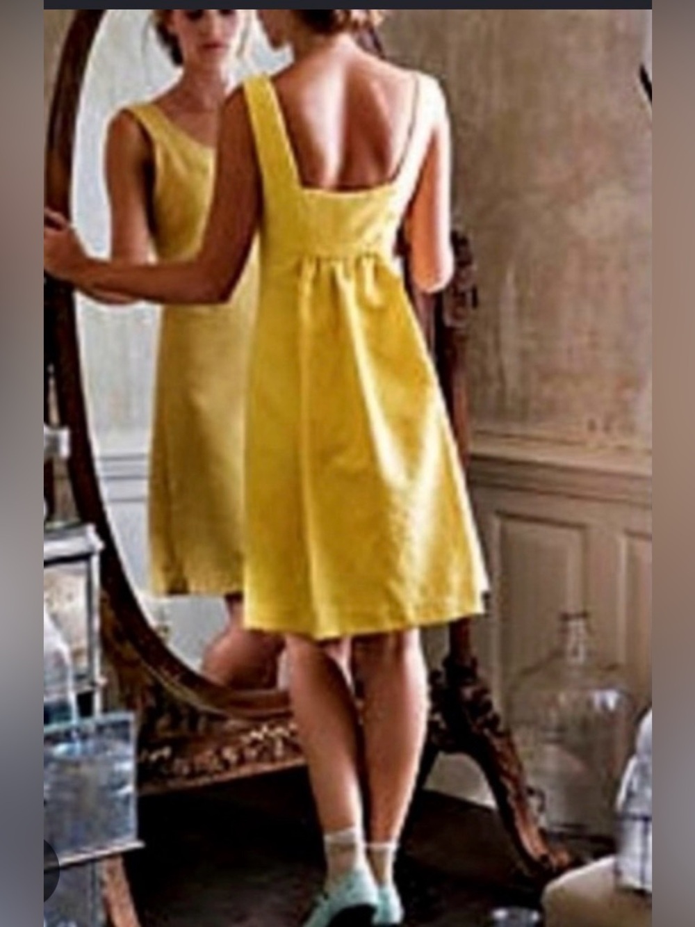 Anthropologie "Rain In Spain" Chartreuse Shift Dress Size 4 Small